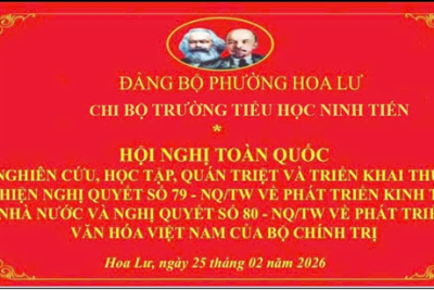CHI BỘ TRƯỜNG TIỂU HỌC NINH TIẾN THAM DỰ HỘI NGHỊ TOÀN QUỐC QUÁN TRIỆT, TRIỂN KHAI NGHỊ QUYẾT SỐ 79-NQ/TW VÀ 80-NQ/TW CỦA BỘ CHÍNH TRỊ