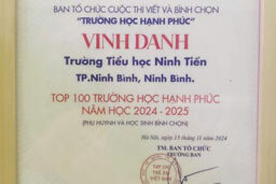 TRƯỜNG TIỂU HỌC NINH TIẾN TRONG TOP 100 TRƯỜNG ĐƯỢC BÌNH CHỌN “TRƯỜNG HỌC HẠNH PHÚC 2024” VÀ CÓ 3 HỌC SINH LỌT TOP 1000 TRÊN HƠN 80 000 BÀI VIẾT DO TẠP CHÍ TRẺ EM VIỆT NAM TỔ CHỨC.